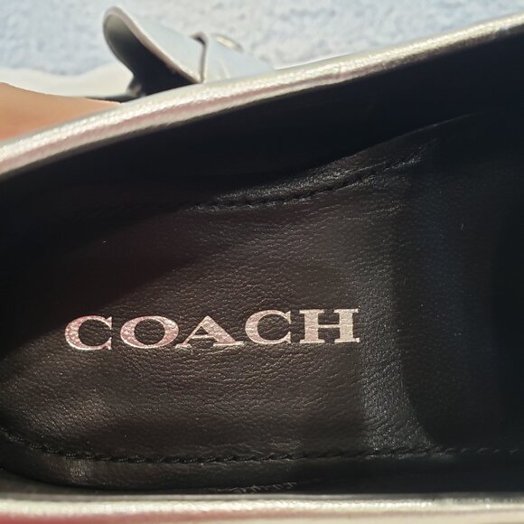 Coach Jolene Shiny Silver Metallic Penny Loafers Women's Sizes NEW Classic - Picture 9 of 12